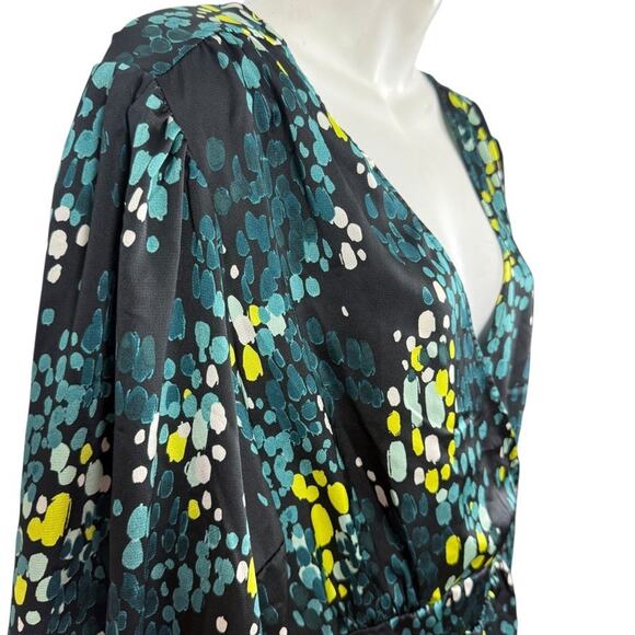 Torrid Satin Surplice Tie Cut Out Back 40260416 Long Sleeve Teal Blouse Top 4X - Picture 4 of 16